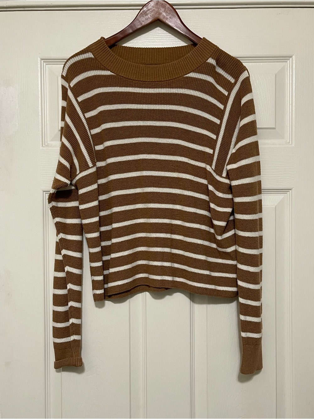 Banana Republic Brown and White Striped Knit Sweater